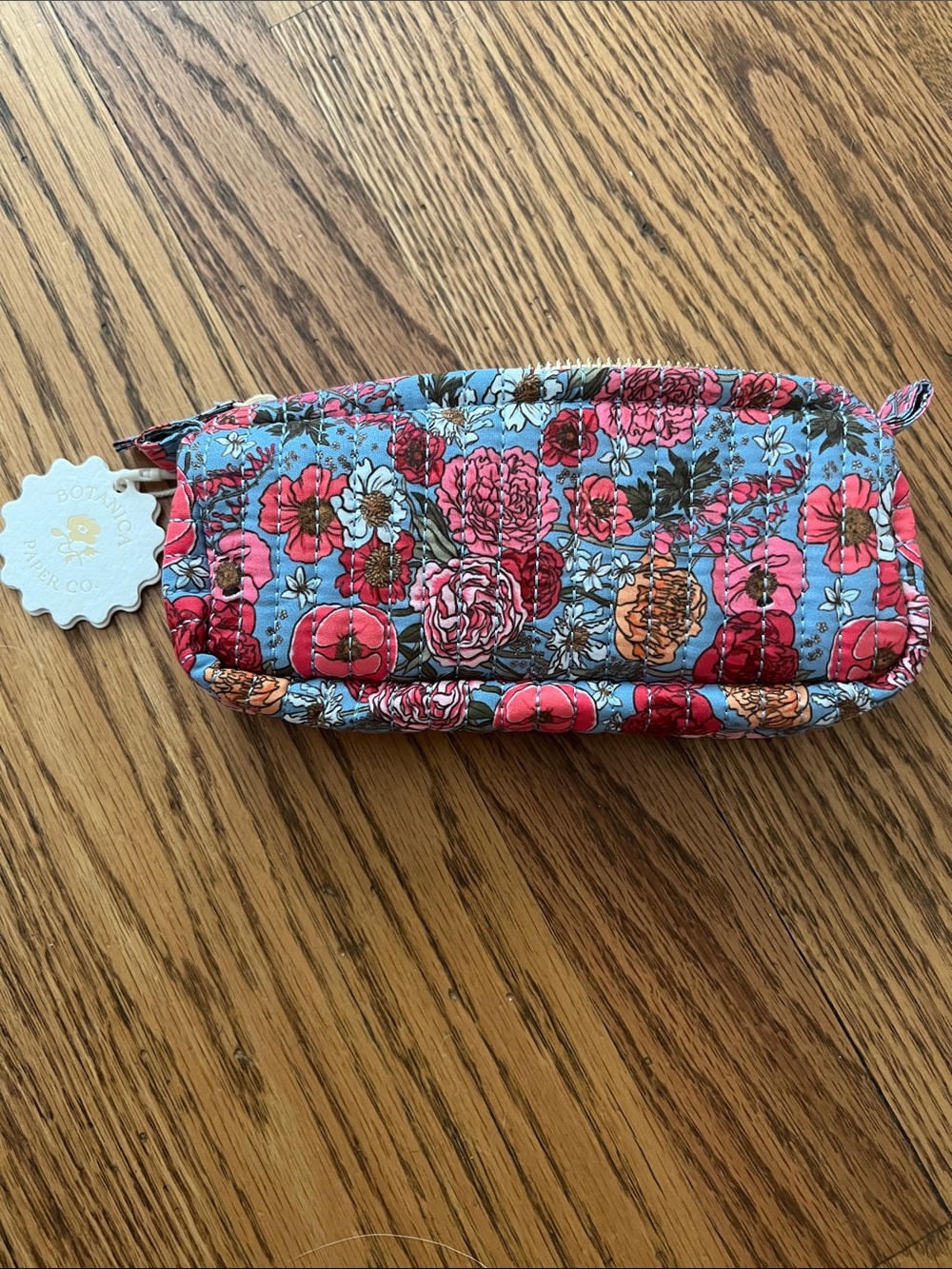 NWT NEW! Botanica Paper Co Garden Flora Pouch Blue Kantha-type stitching make-up